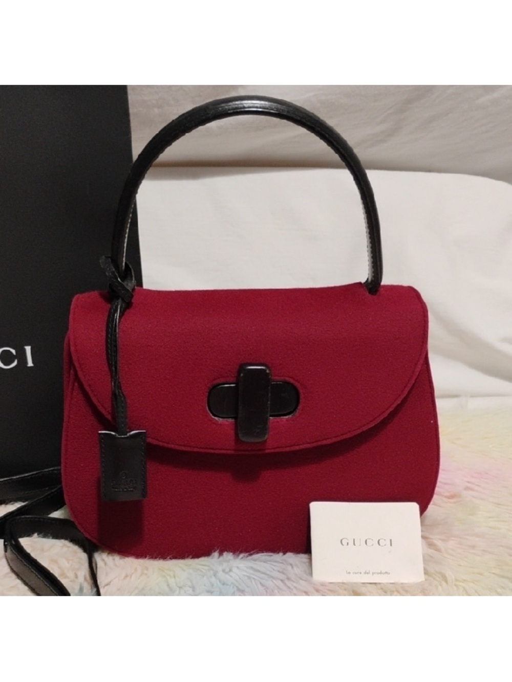 Gucci Burgundy Wool Top Handle Bag